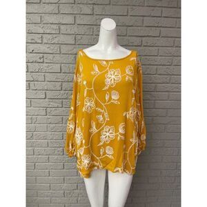 Sapphire Textured Embroidered Floral Long Sleeve Gauze Blouse Size 2X